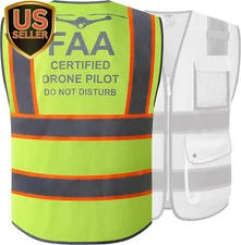 9 Pockets FAA Licenced Drone Pilot Hi-Vis Retro-Reflective Safety Vest | HQ M...