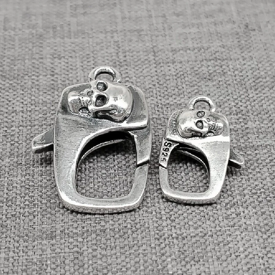 Sterling Silver Skull Lobster Clasp 2-Sided 925 Silver Skeleton Trigger Clasp - image 3 of 4