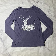 Gap Reindeer T Shirt Girls Size XL 12 Gray L/S Tee Christmas A111