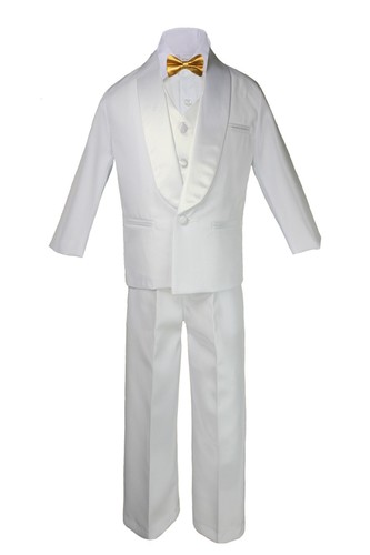 6pc Boys White Satin Shawl Lapel Suits Tuxedo Pick Up a Color Bow tie 4T-20 - Picture 16 of 27