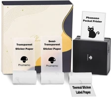Phomemo M02 Pocket Thermal Bluetooth Photo Printer + 3 Rolls Sticker Paper