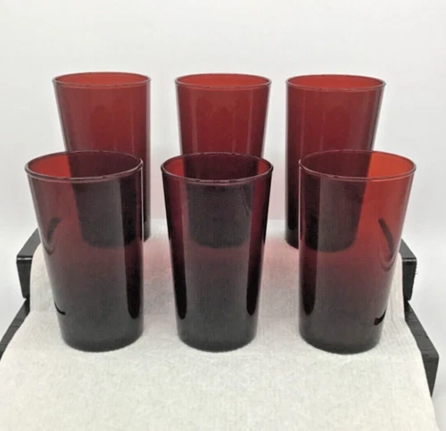 Set Of 6 Vintage Anchor Hocking Royal Ruby Red Glass 4-3/4" Flat Tumblers 12 Oz