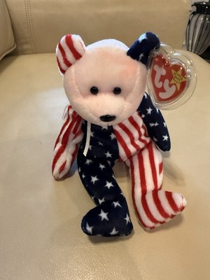 NEW Ty Beanie Baby Spangle Bear with Pink Face Plastic Tag Cover