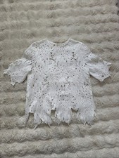 White Eyelet Woman's Top Summer Leaves Size L