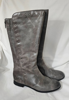 Born Gray Larsen Leather Knee High Boots 8.5 Studded Moto Riding Biker Back Zip