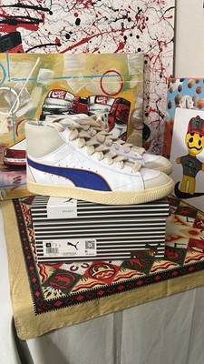 PUMA Clyde Mid Rhuigi 391335-01 White Blue Beige Mid Top Leather Men's Sneaker