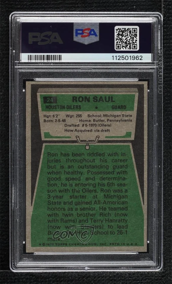1975 Topps Ron Saul #24 PSA 8 - Image 2 of 2