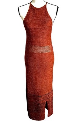 Mohito S Knit Dress Midi Maxi Copper Brown Coastal Chic Semi Sheer Mesh New