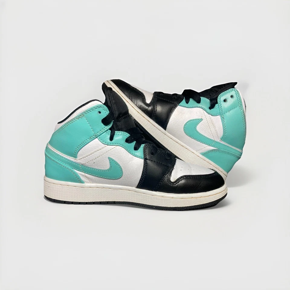 Nike Air Jordan 1 Mid PAQUETE Negro y Blanco Teal Púrpura 5.5Y 6Y ¡OFERTA! Foto 4 de 4