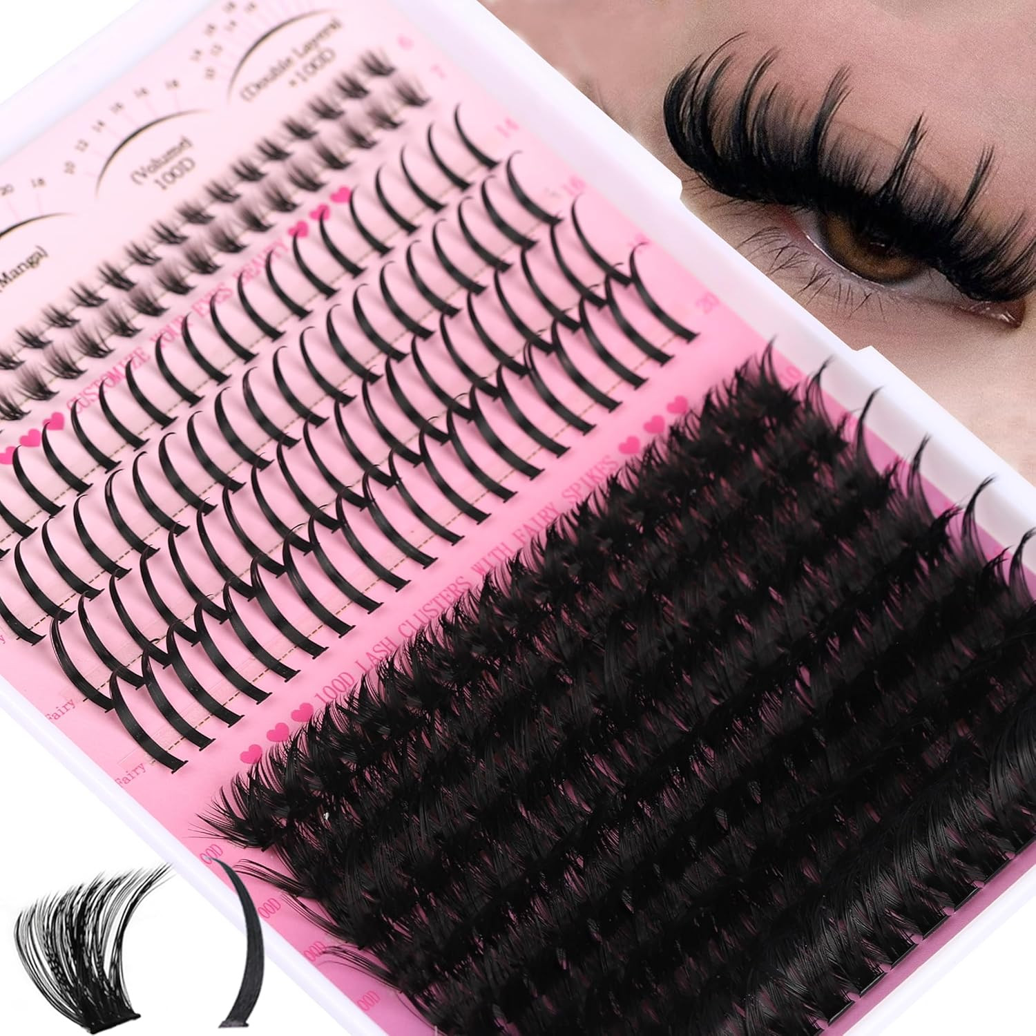 Lashes Clusters Kit Bottom Lashes with Spikes 100D Cluster Eyelash Extensions Ki