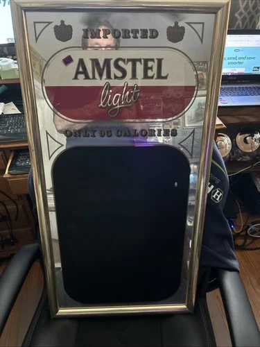 VINTAGE AMSTEL LIGHT BEER MIRROR CHALKBOARD BAR SIGN 15"×30"in. Frame 16"×31"