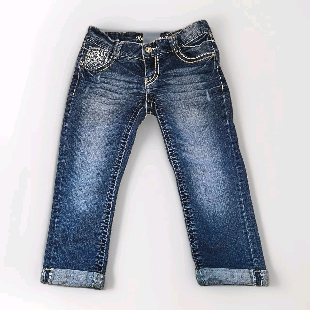 Red Camel Womens Capri Denim Jeans Size 5 Embellished Pockets Cuffed Low-Rise