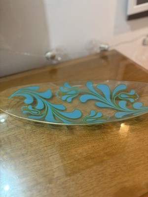 Vintage 1971 Chance Bros Fiestaware ''Canterbury'' türkis Wirbel Glas ovale Schale