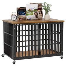 38 Inch Dog Crate Furniture, Heavy Duty Wooden Dog Kennel for Large Dogs, Che...
