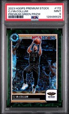 2023-24 NBA Hoops Premium Stock- CJ McCollum #172 Prem. Green Prizm 1/8 PSA9