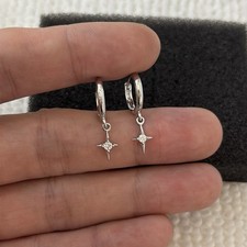CZ Star Dangle Drop Earrings for Men Women Streetwear Hip Hop Punk Unisex