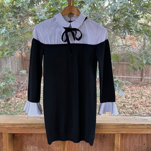 English Factory Mixed Media Black Mini Sweater Dress Size S. NEW