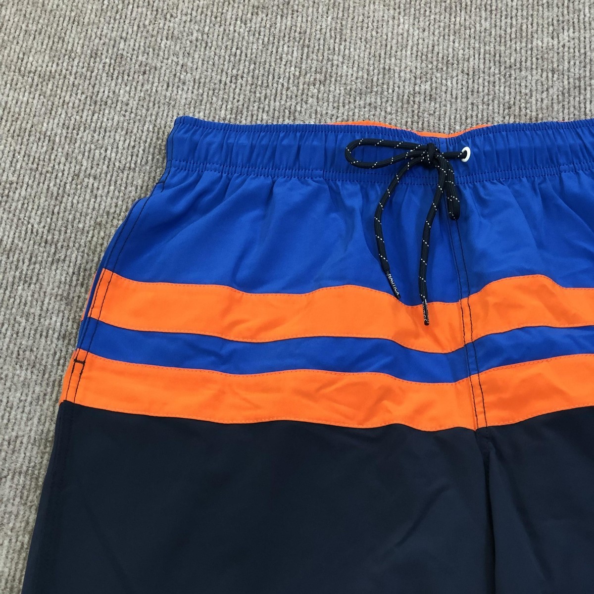 Nautica Swim Shorts Mens Medium Blue Orange Stripe Performance