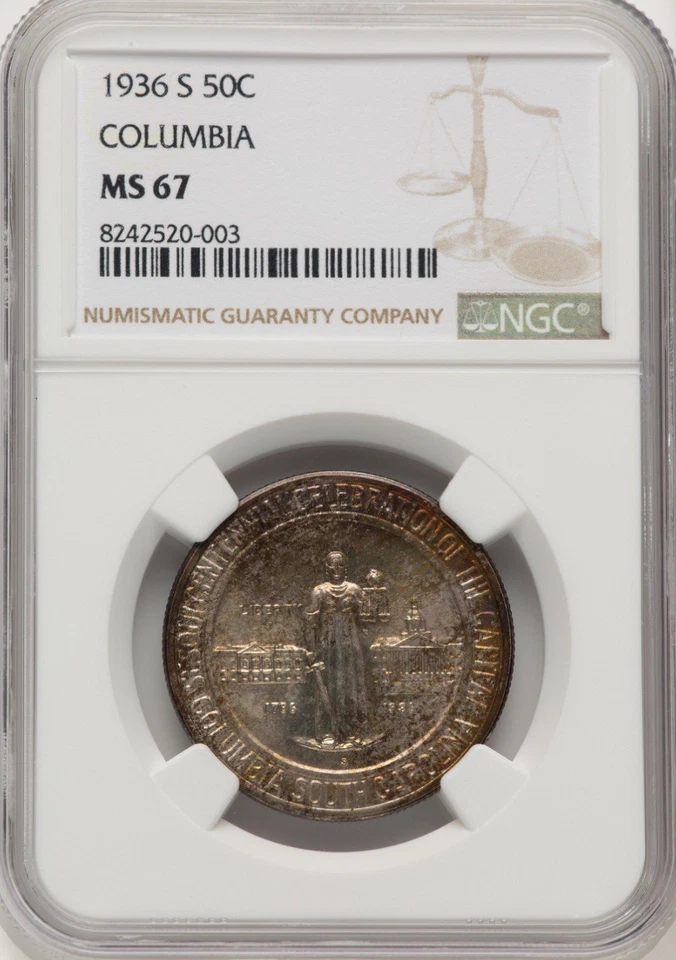 1936-S Columbia Silver Commemorative Half Dollar - NGC MS 67 - Unreal Toning  - Image 3 of 4