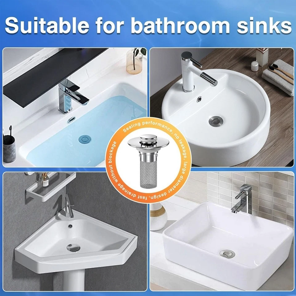 2-Pack Sink Stopper Hair Catcher Bathroom Pop Up Sink Drain Strainer Filter Plug - Image 2 of 4