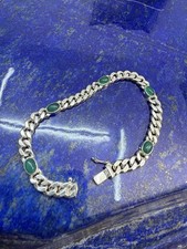 Silber 925 Panzer Armband Mit Vielen   Chrysopras Steinen Vintage
