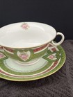 Austrian Double Handle Green And Pink Rose Tea Cup And Saucer A6550 Gold Maroon — photo 9