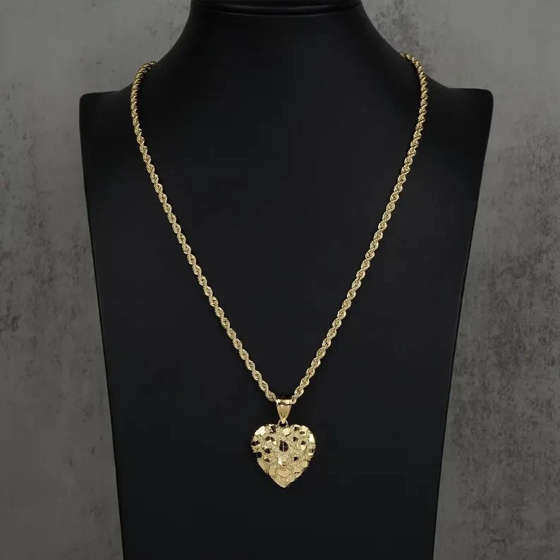 Ciondolo pepita sopra cuore in oro giallo 18 carati da uomo con collana... - Immagine 2 di 4