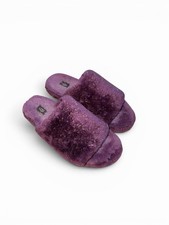 Purple UGG Fur Slide Women's Slippers Gold Glitter Sparkles Accent Size 11