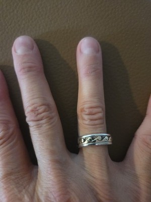 Dave Skeets Native American Sterling  14k Yellow gold wave ring band Sz 7.75