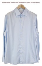 SUITSUPPLY Traveller Men's Shirt 43/17 Slim Blue Cotton Formal Button-Up