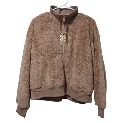 Sonoma Sherpa Okeo-Tex Quarter Zip Pullover Sweater XL BEIGE Fuzzy Faux Fur