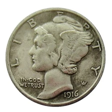 1916 D Mercury Dime Low production in the first year As shown in the figure