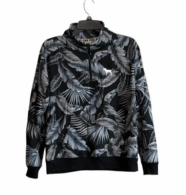 Y2K PINK Victoria's Secret Tropical Palm Print Bomber Jacket Gray Black XS