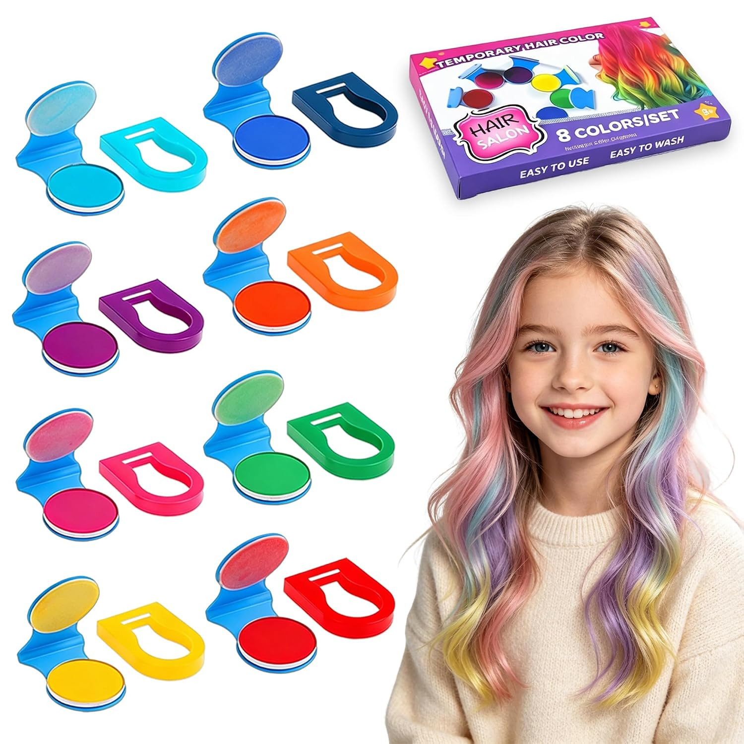 Hair Chalk for Girls Washable, 8 Colors Temporary Hair Dye for Kids
