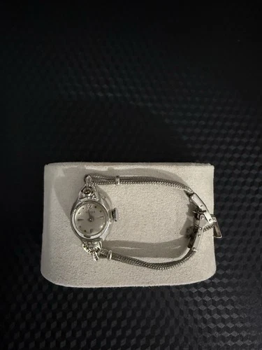 Vintage Timex ladies wristwatch with an elegant design and mesh bracelet band.