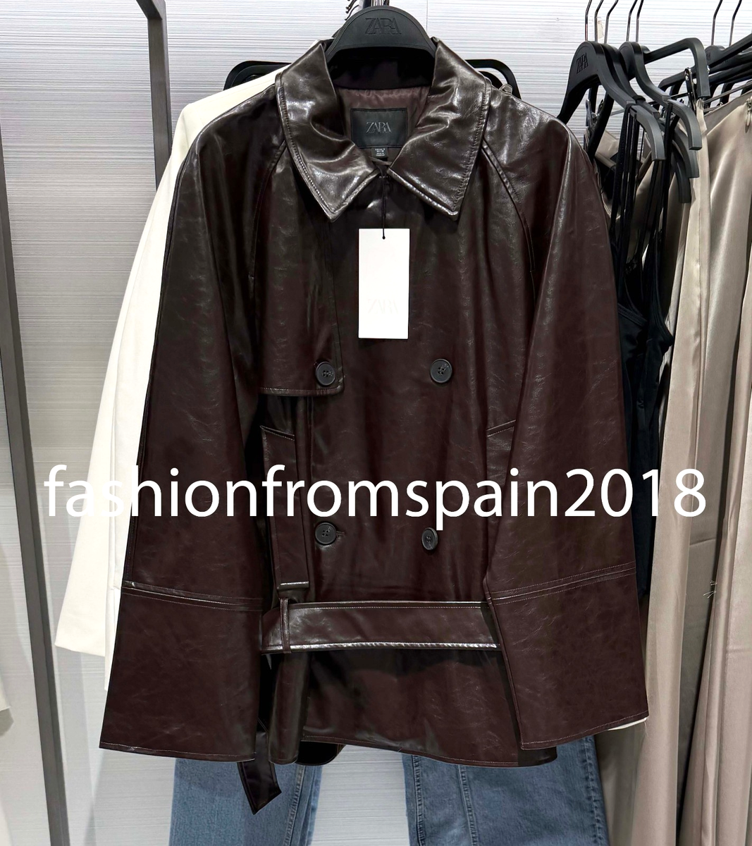 ZARA NEW WOMAN BELTED FAUX LEATHER SHORT TRENCH COAT DARK BURGUNDY