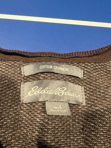 Maglione Eddie Bauer uomo cotone cashmere pullover scollo a V taglia Lg nonno core - Foto 5 di 7