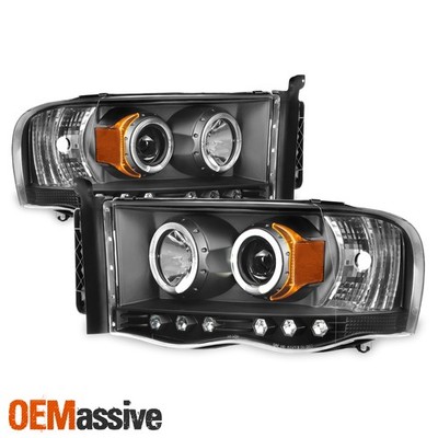 For 02-05 Ram 1500 | 2003-2005 Ram 2500 3500 Black Halo Projector LED Headlights