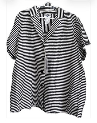 MR VOYAGE by Marina Rinaldi NWT Size 18 Striped Shirt Black Flax Short Sleeve