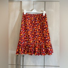 Handmade Cotton Skirt Red Folk Print Pull On Ruffle Hem Midi Approx Size 6