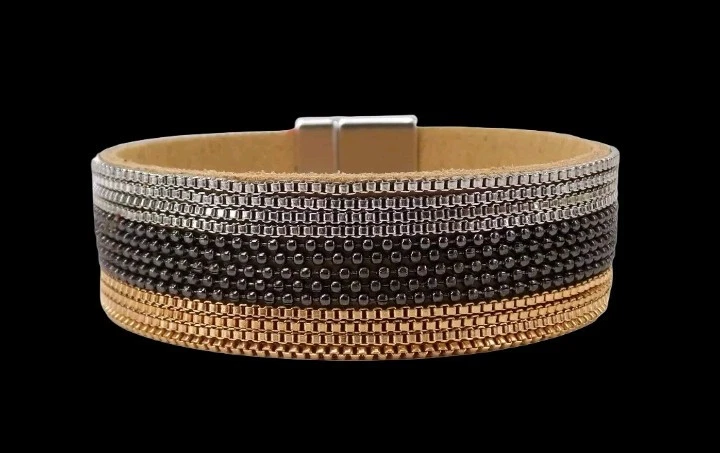 Pulsera envolvente de cadena en 3 colores, oro, plata, cadena de hematita en banda de gamuza Nueva  Foto 3 de 4