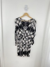 Parker M Black Gray Long Sleeve V Neck Faux Wrap Dress Women’s Medium