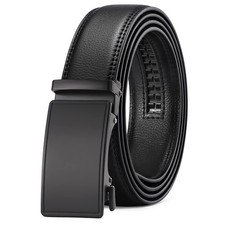 Men's Leather Belt Automatic Ratchet Buckle Slide Belt for Dress Casual Trim ...