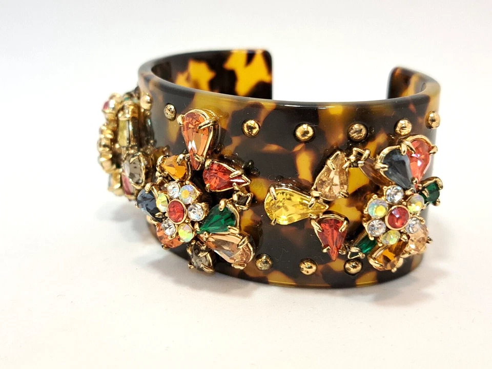 Auténtico Brazalete Brazalete Abierto J.Crew Multicolor Cristal Resina Tortuga Foto 4 de 4