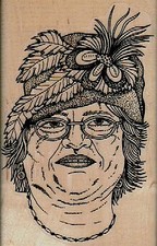 Lady In Flowered Hat And Glasses 2 1/4 x 3 1/2" Rubber Stamp, People Stamp, Lady