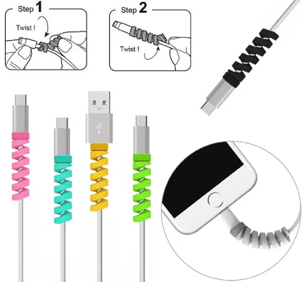 Paquete de 24 protectores de cable de carga de silicona - Ahorrador de cable espiral para teléfonos USB Foto 3 de 4