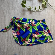 Vintage Hilo Hattie Hawaii Sarong Wrap Dress Cover Up Skirt Floral Blue Tropical