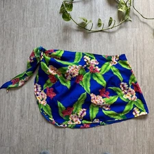 Vintage Hilo Hattie Hawaii Sarong Wrap Dress Cover Up Skirt Floral Blue Tropical