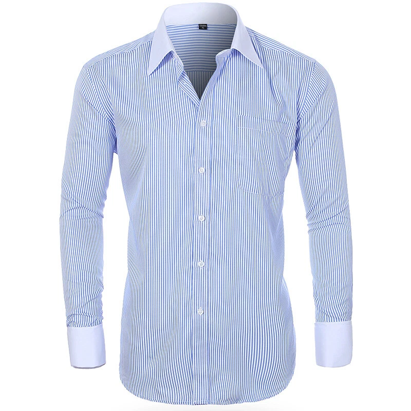 Men's Dress Shirts French Cuff White Collar Formal Business Camisas Slim Shirts - Image 2 of 4