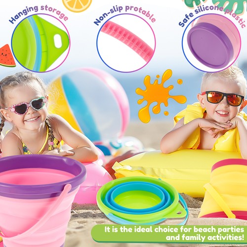 3 Pcs Collapsible Sand Bucket Silicone Foldable Beach Bucket Portable weHti